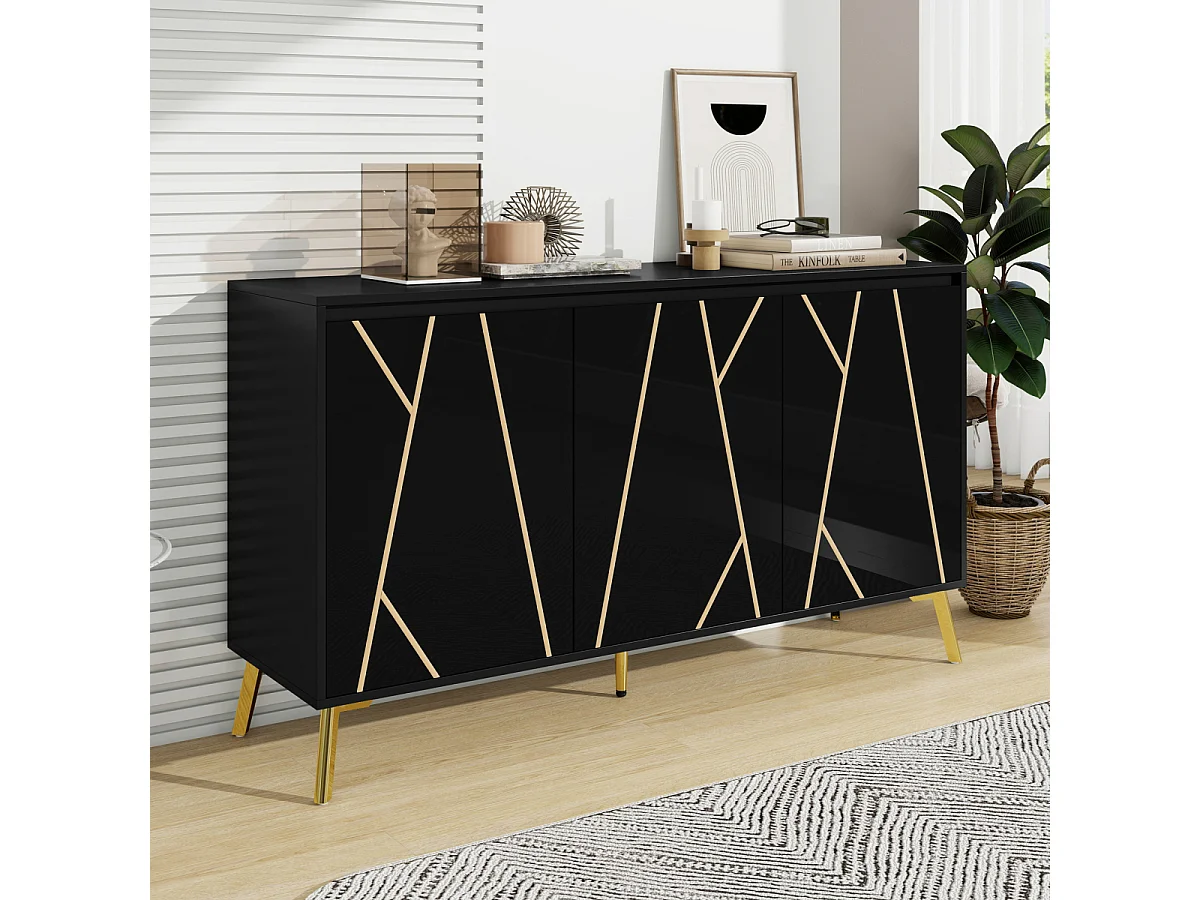 Modern dressoir, 3-deurs, greeploos, zwart (buffetkast)