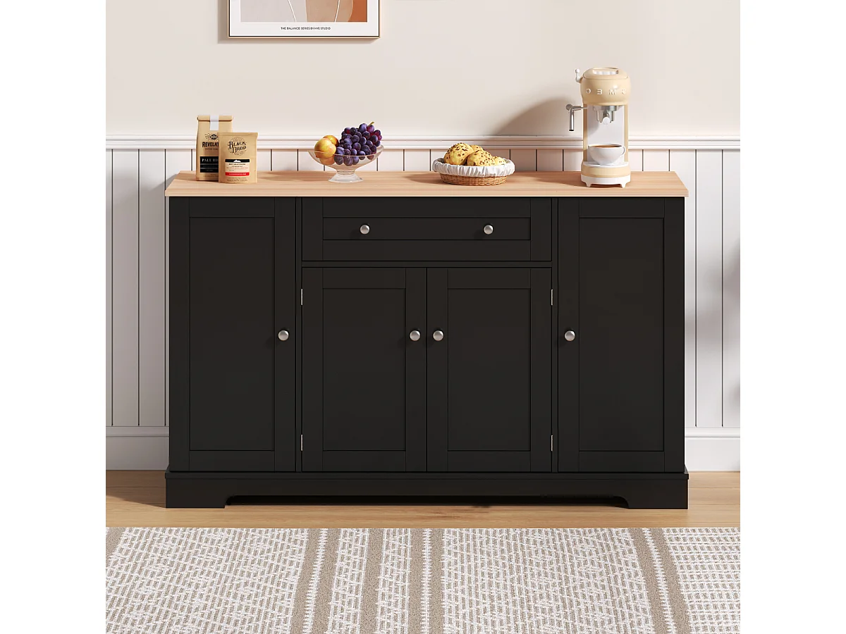 Buffet de cuisine multifonctionnel – Buffet de 138 cm avec portes à tiroirs et étagères.