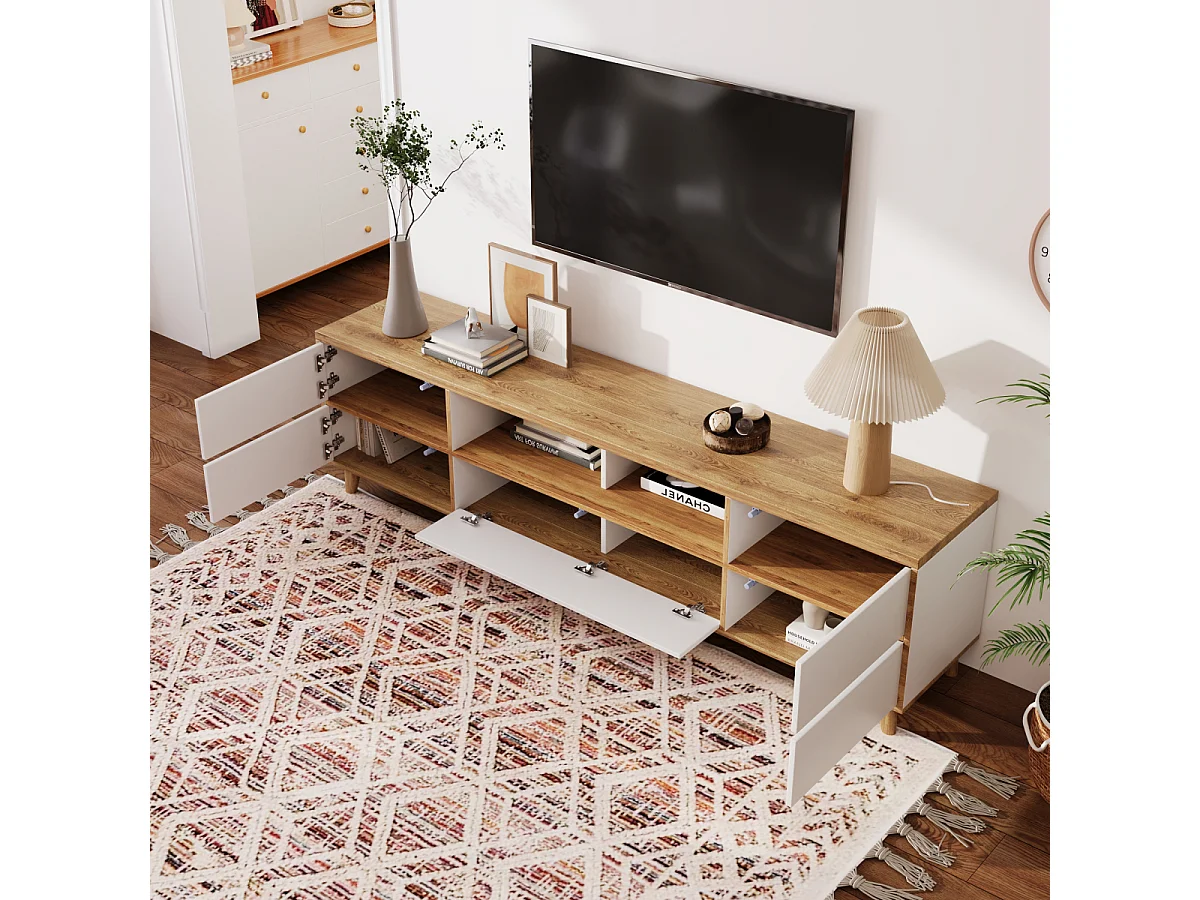 Witte en houten tv-kast/lowboard in landelijke stijl voor de woonkamer.