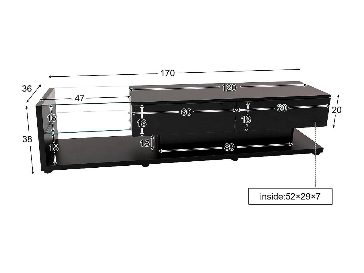 Hoogglans tv-meubels en lowboards met glazen wanden, ledverlichting en een rustiek-modern design.