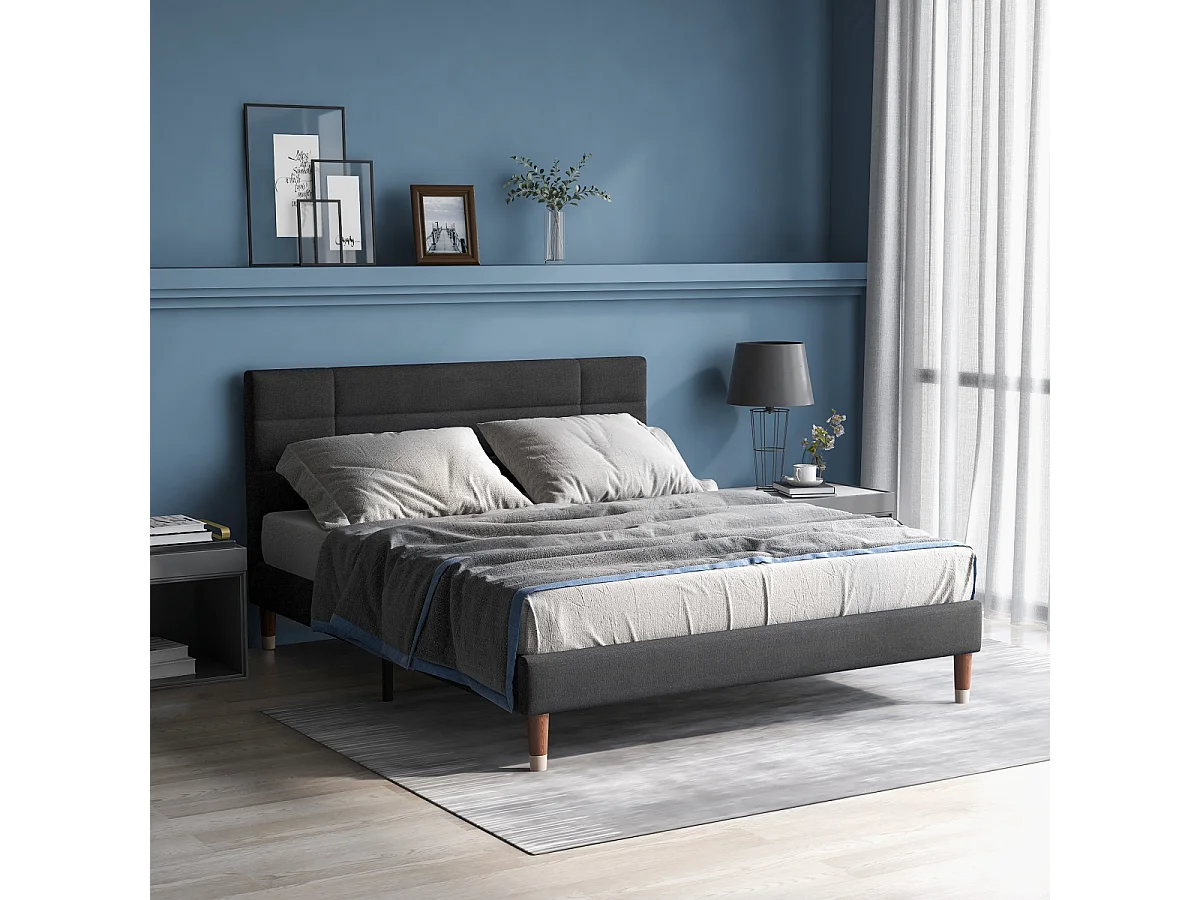 Gestoffeerd tweepersoonsbedframe, 140x200cm donkergrijs linnen met hoofdeinde (matras niet inbegrepen)