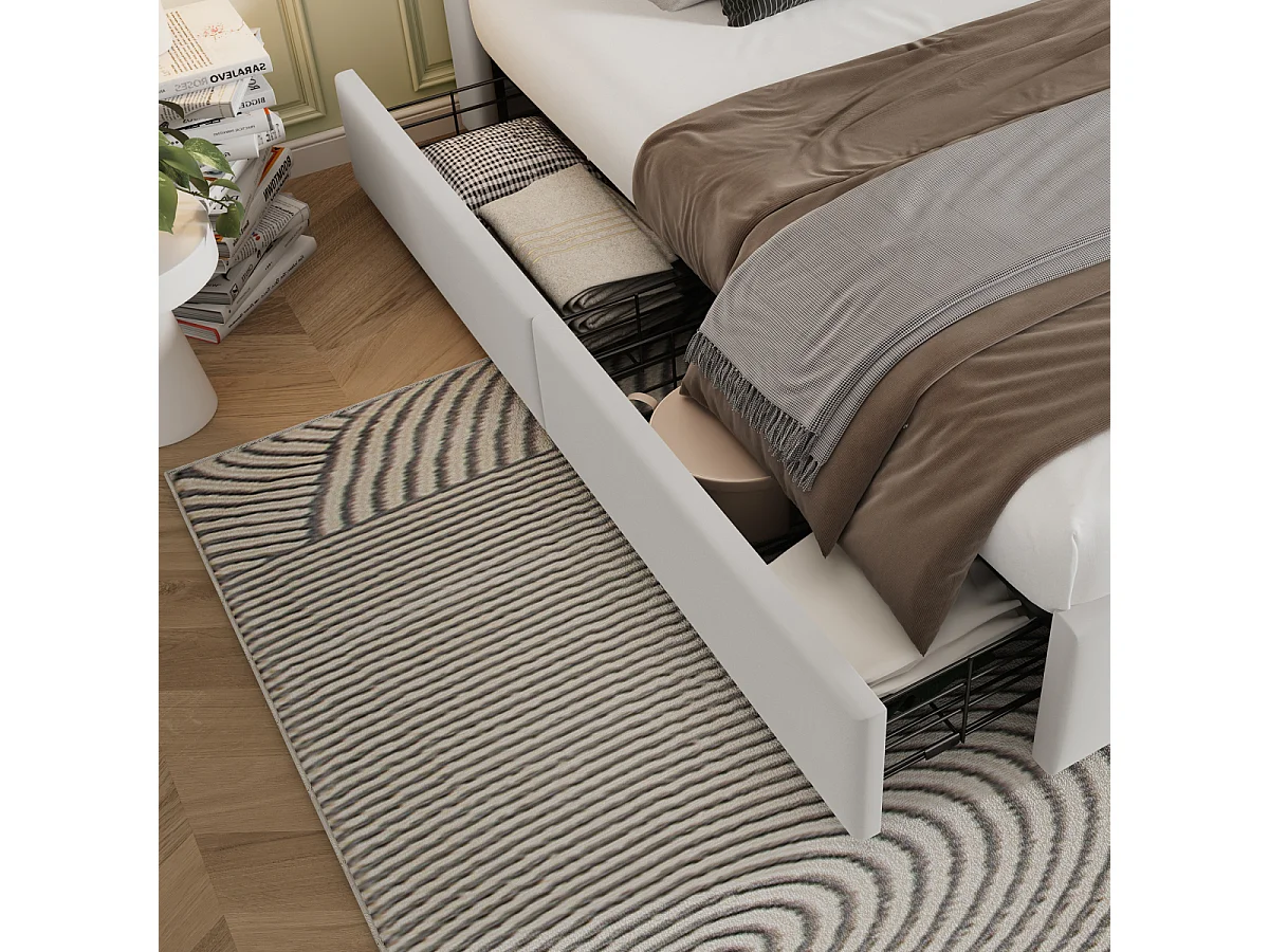 Tweepersoonsbed met oplaadfunctie, USB & draadloos opladen (160x200cm, Beige)