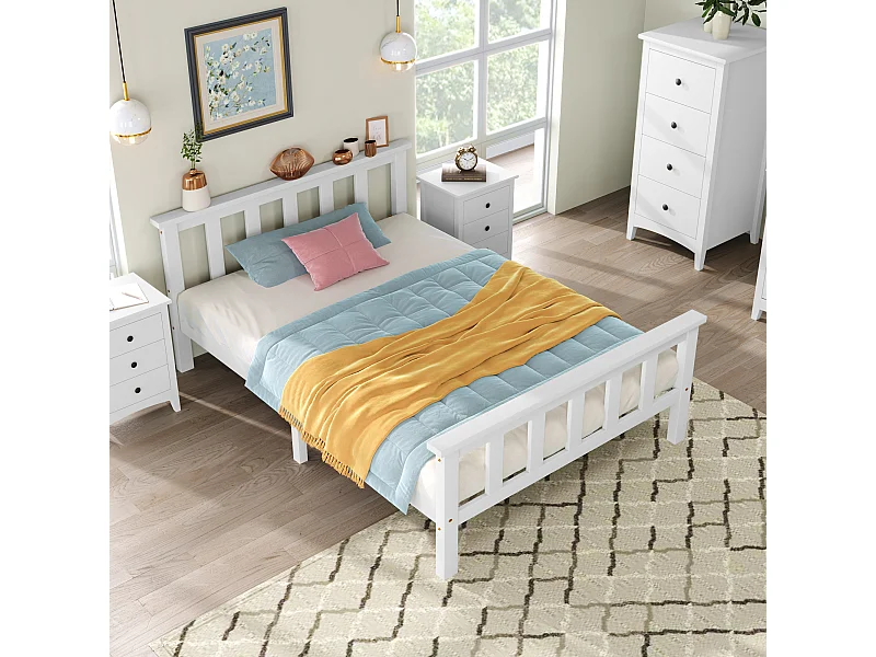 Massief grenen wit houten eenpersoonsbed met hoofdeinde - 90x200 cm