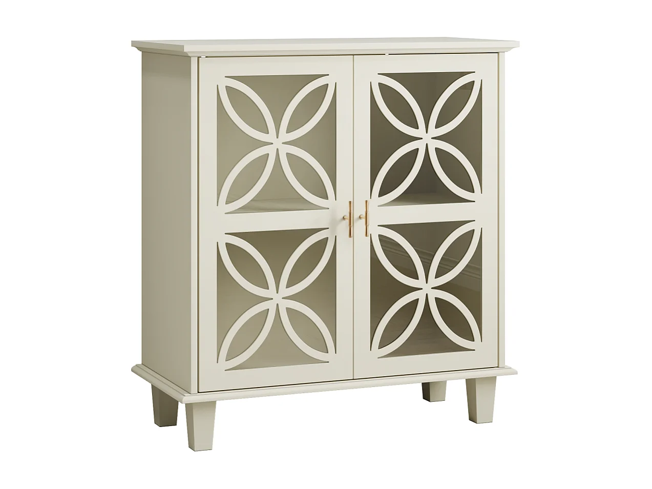 Dressoir met glazen deuren, moderne retro opbergkast, crème