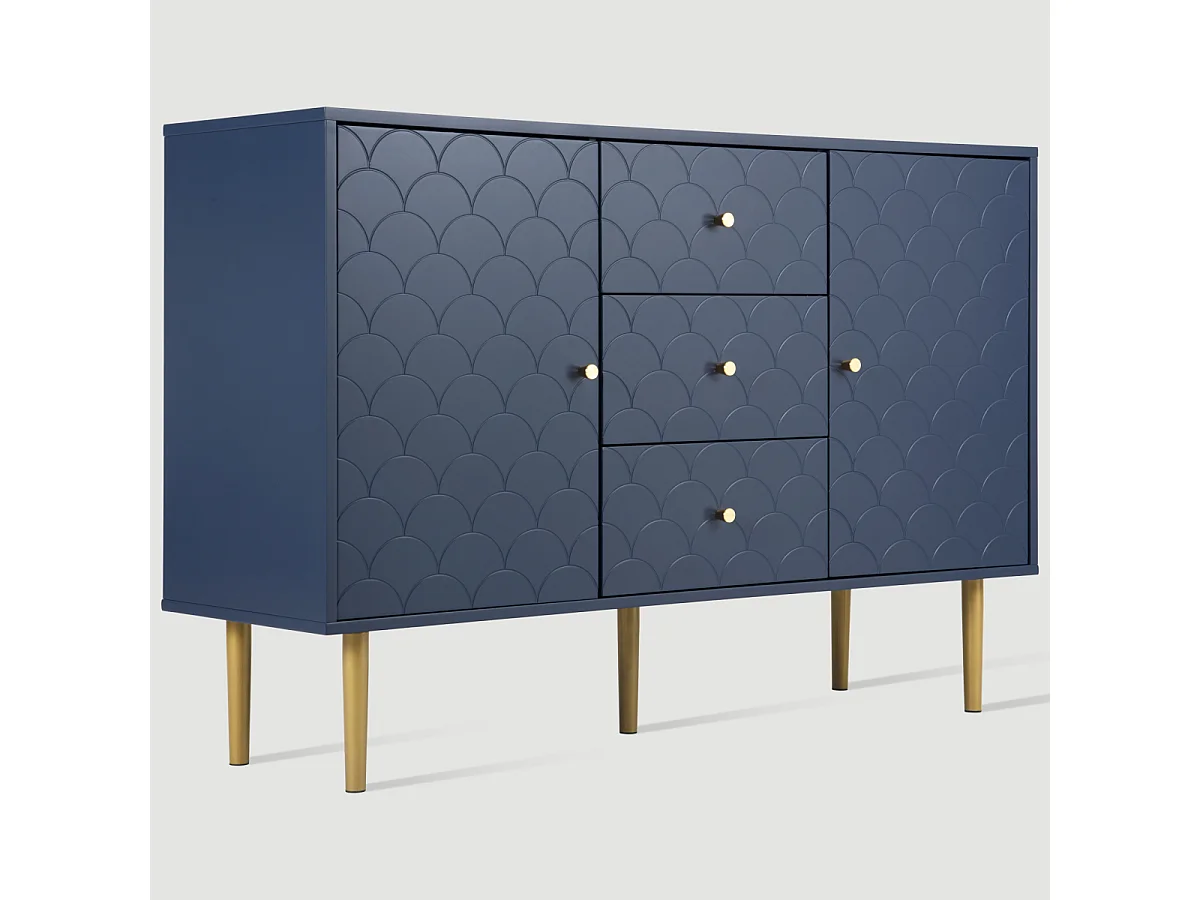 Commode bleu marine à 2 portes, 3 tiroirs, étagère réglable, 83 x 120 x 40 cm