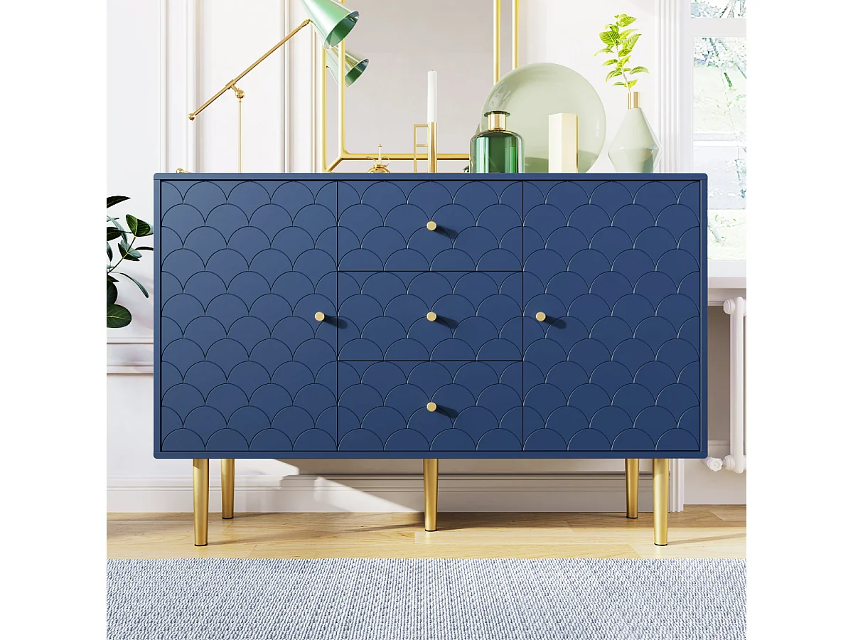 Commode bleu marine à 2 portes, 3 tiroirs, étagère réglable, 83 x 120 x 40 cm