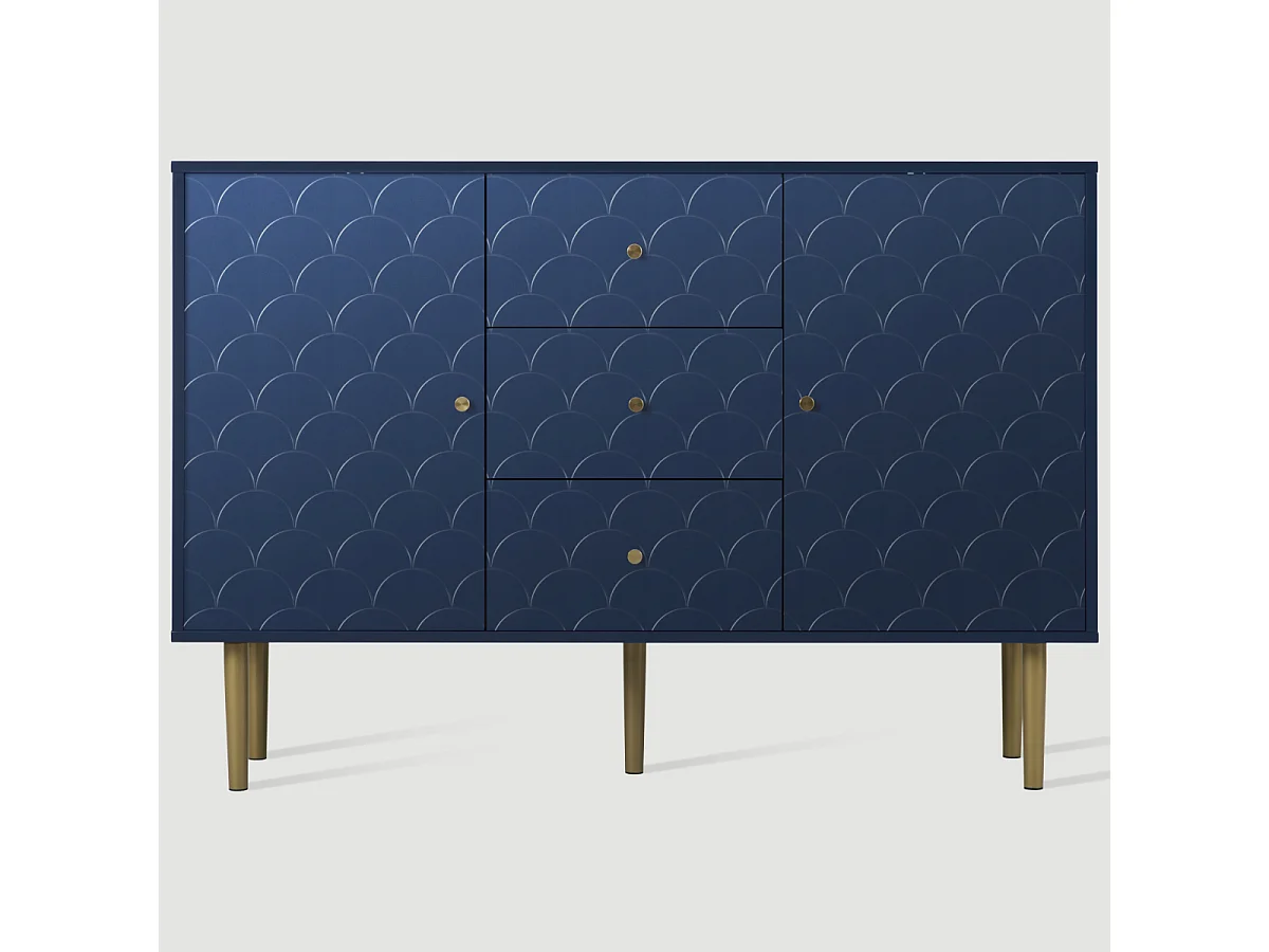 Commode bleu marine à 2 portes, 3 tiroirs, étagère réglable, 83 x 120 x 40 cm