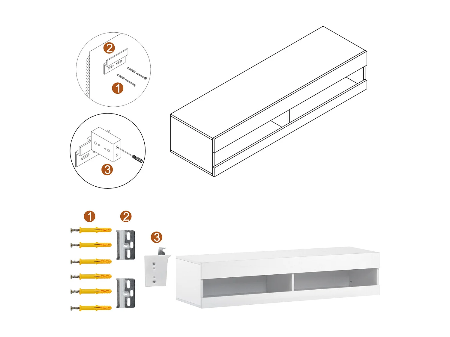 Meuble TV LED blanc avec éclairage LED et rangement - 140 x 40 x 30,5 cm