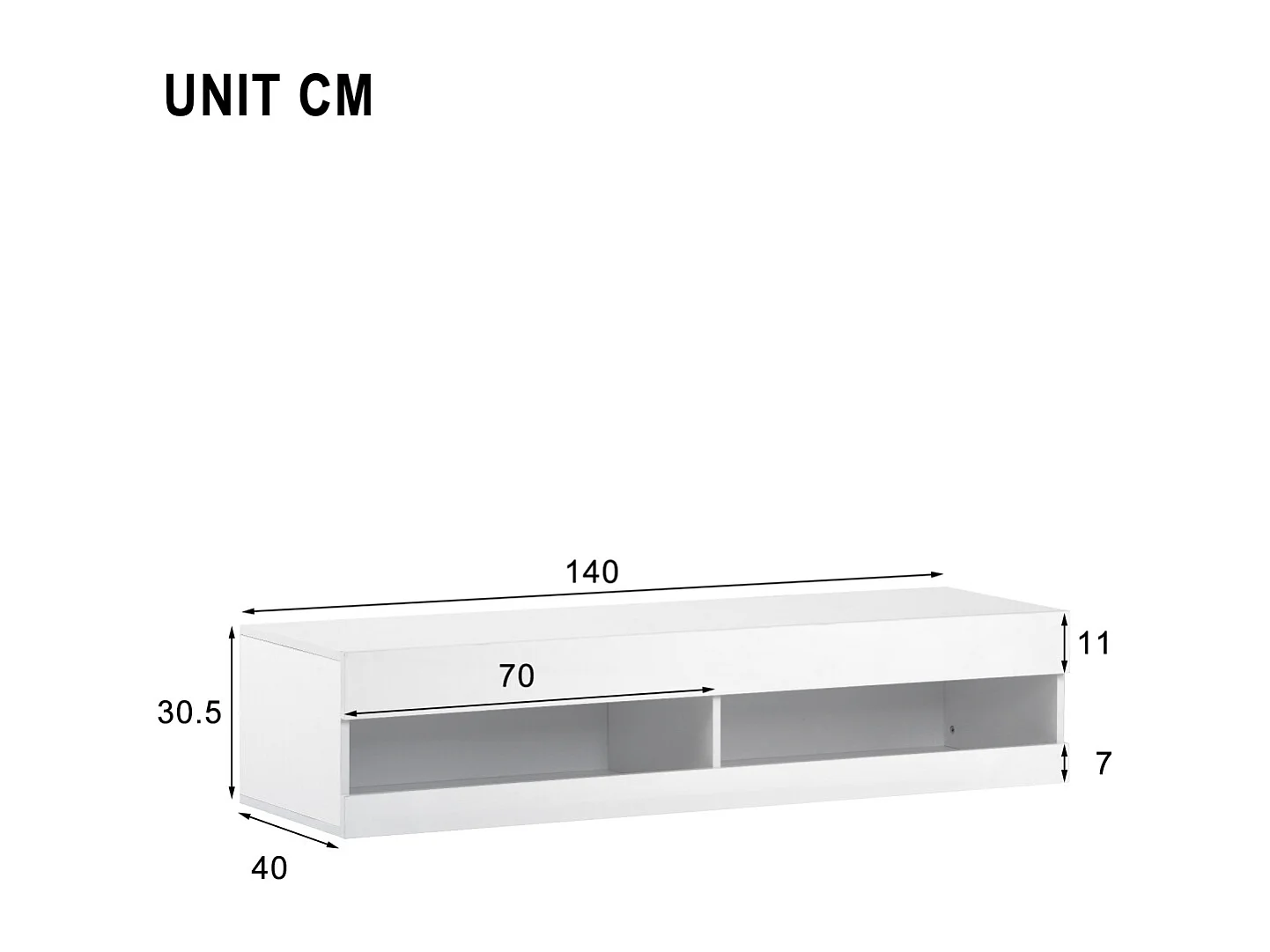 Meuble TV LED blanc avec éclairage LED et rangement - 140 x 40 x 30,5 cm