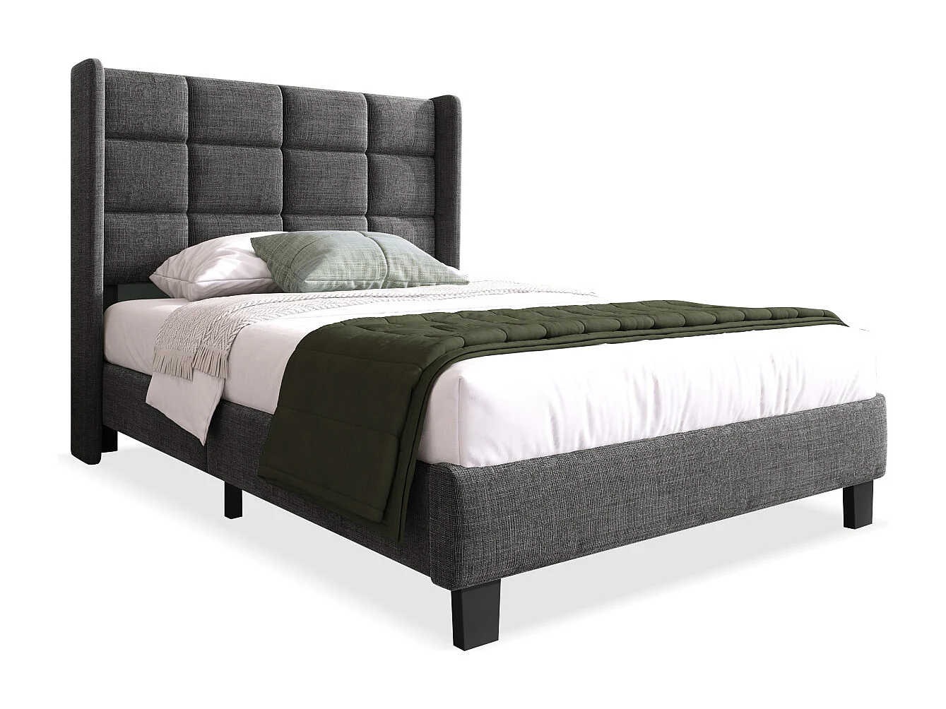 Modern grijs linnen gestoffeerd eenpersoonsbed met lattenbodem (90x200cm)