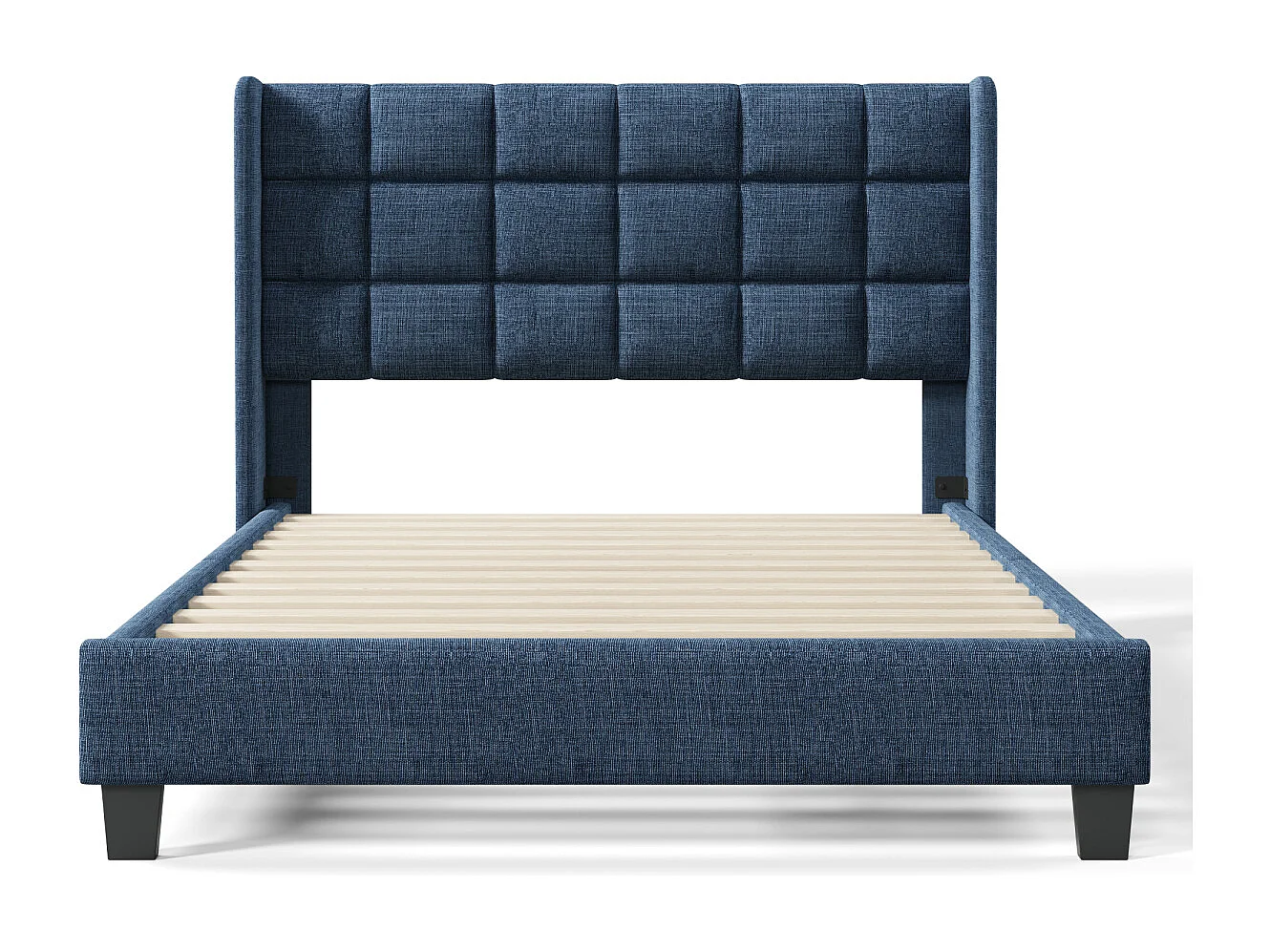 Gestoffeerd tweepersoonsbed, 140x200cm, blauw linnen, medium-firm (zonder matras)