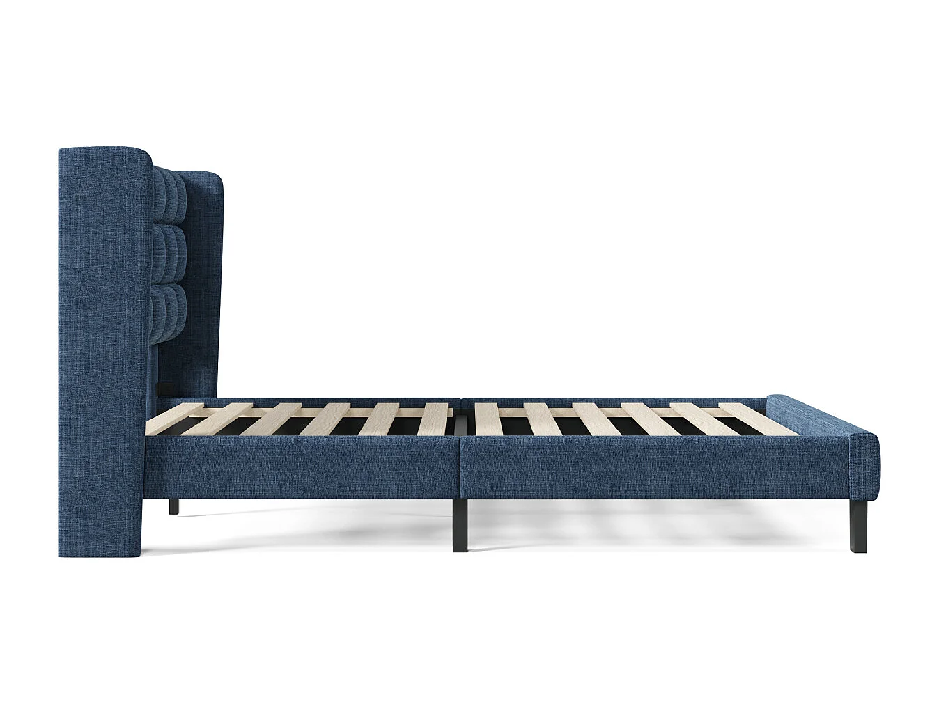 Gestoffeerd tweepersoonsbed, 140x200cm, blauw linnen, medium-firm (zonder matras)