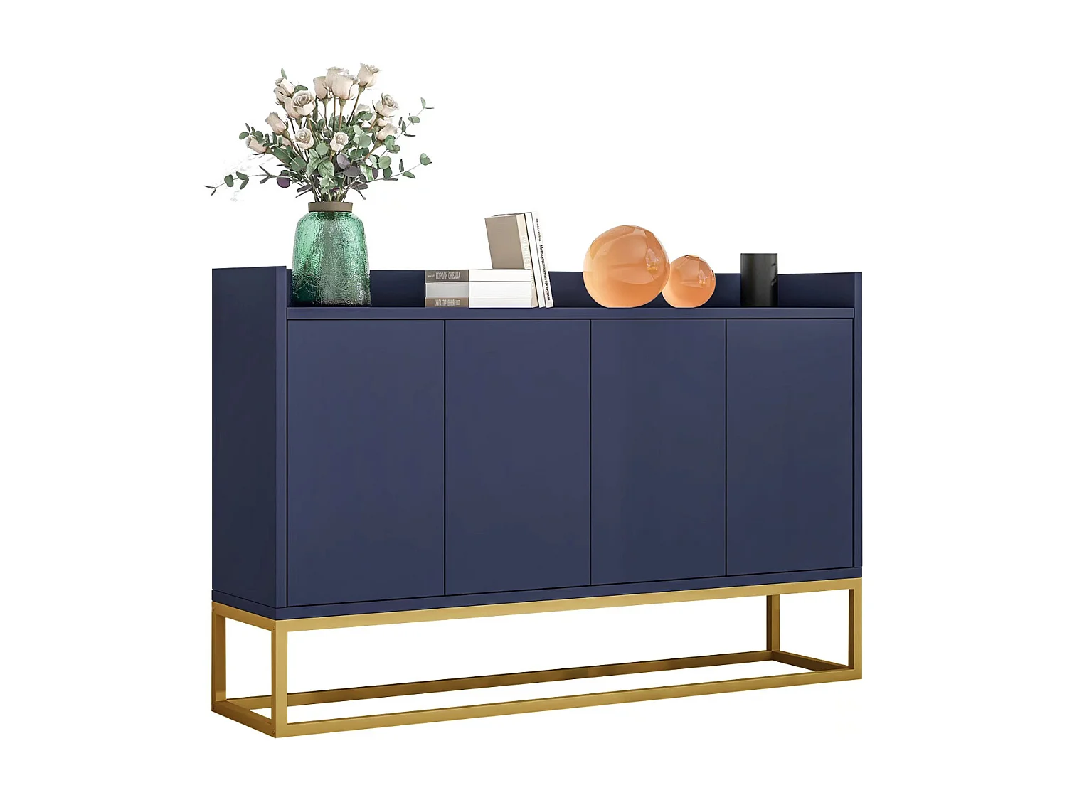 Buffet moderne minimaliste à 4 portes sans poignées (bleu marine)