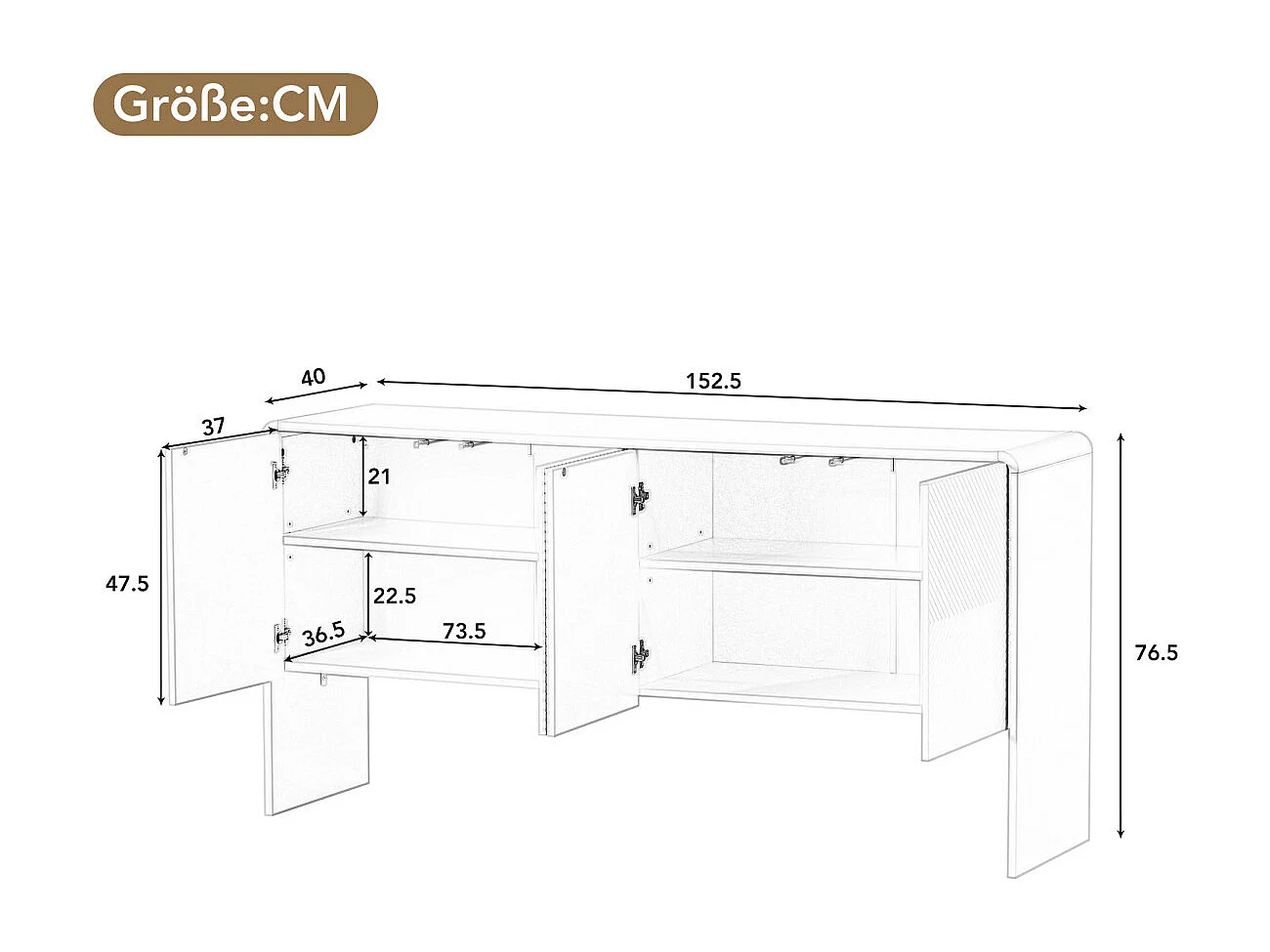Minimalistisch groot opbergkastje met 4 deuren (wit)