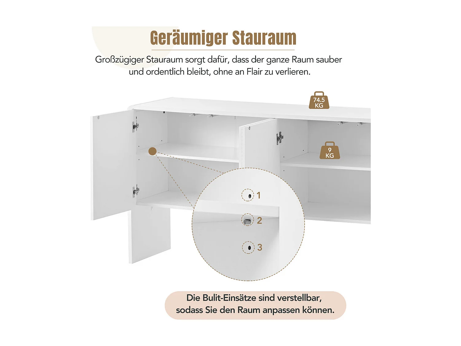 Minimalistisch groot opbergkastje met 4 deuren (wit)