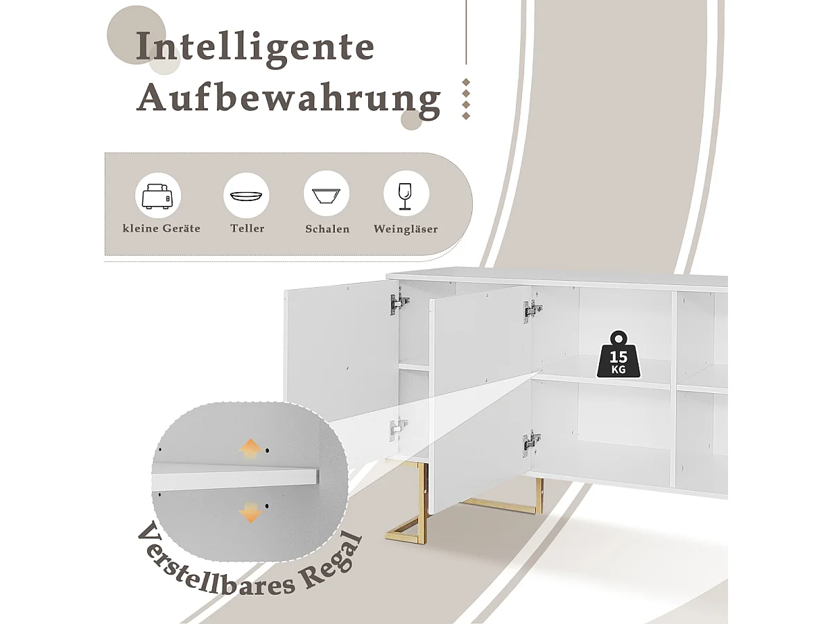Modern 3-deurs dressoir met verstelbare planken en U-vormige deuren (wit)