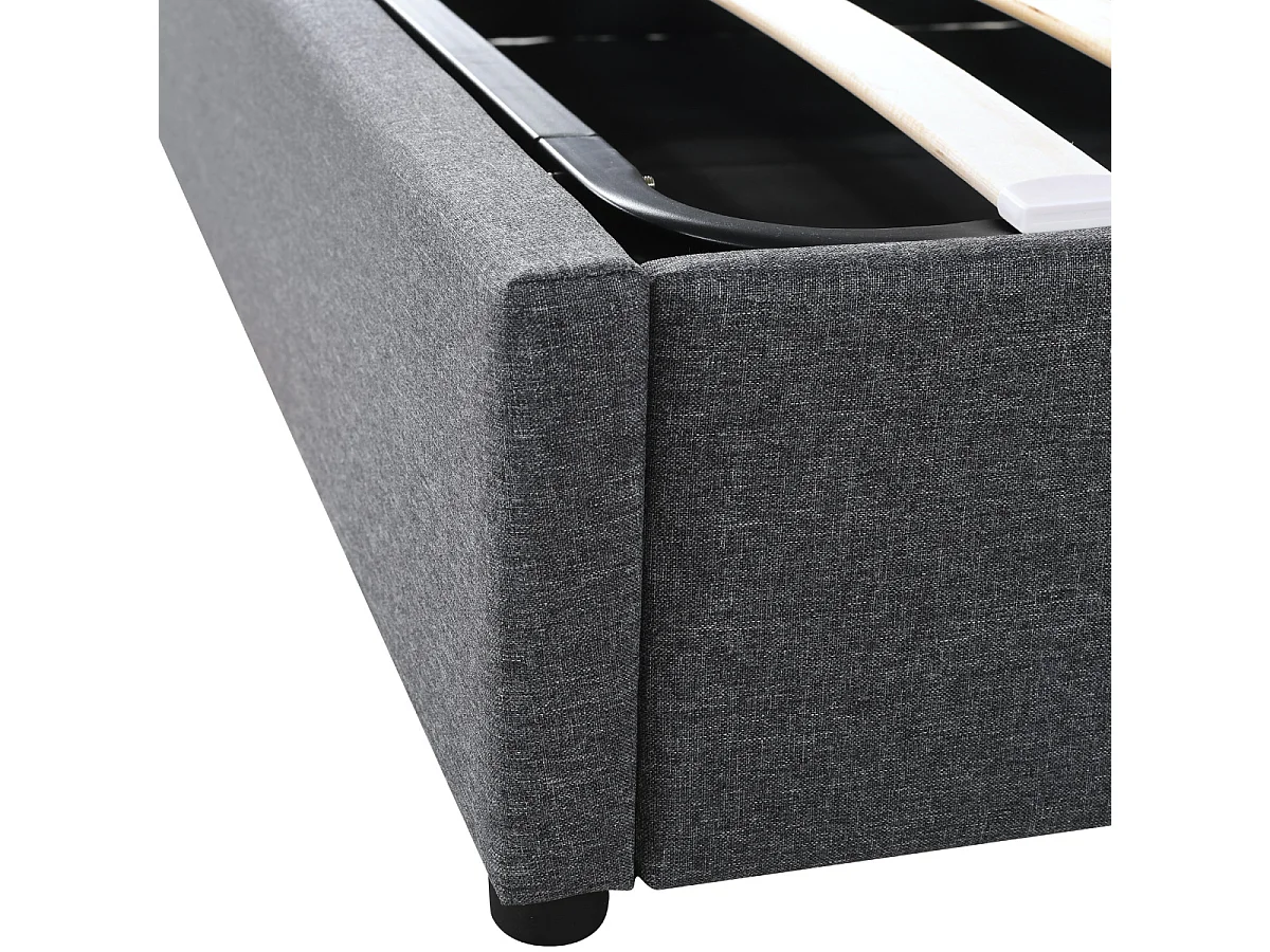 Cama tapizada 140x200cm gris con almacenaje, LED, USB y cabecero regulable (con colchón)