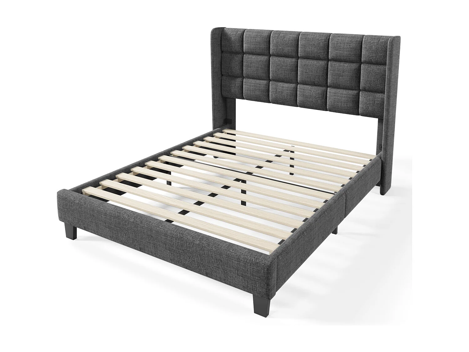Grijs linnen gestoffeerd tweepersoonsbedframe (140x200cm) - middelharde lattenbodem (zonder matras)