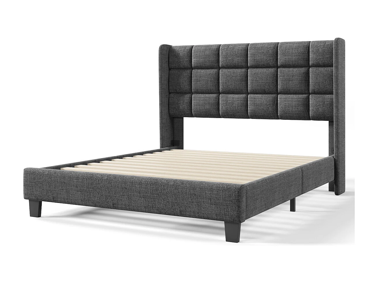 Grijs linnen gestoffeerd tweepersoonsbedframe (140x200cm) - middelharde lattenbodem (zonder matras)