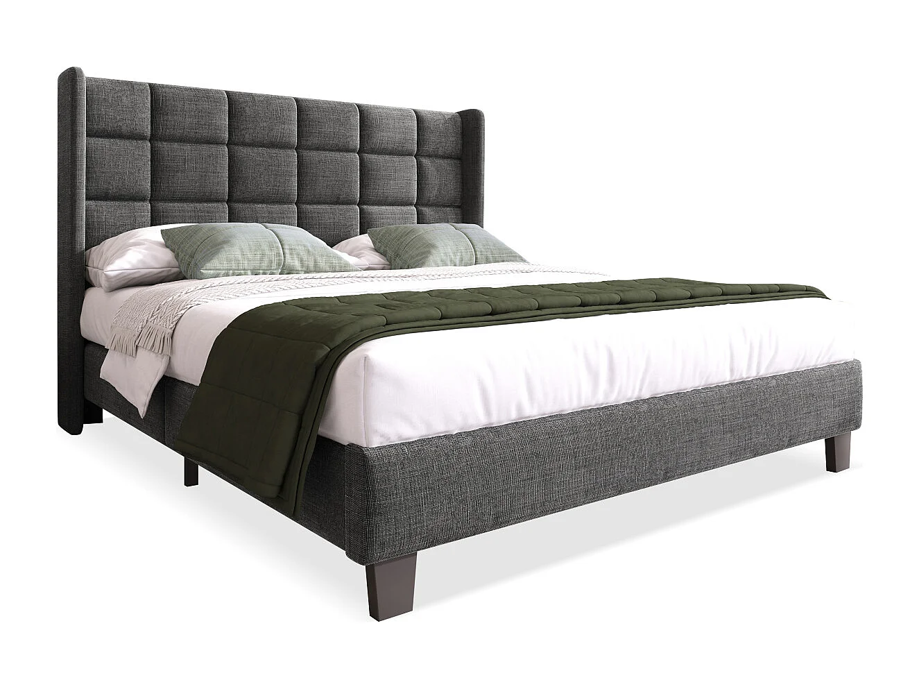 Grijs linnen gestoffeerd tweepersoonsbedframe (140x200cm) - middelharde lattenbodem (zonder matras)
