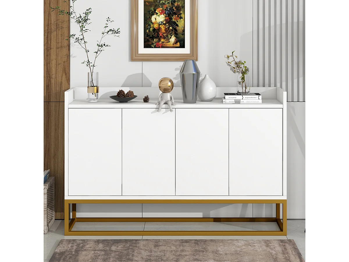 Mobile buffet moderno e minimalista a 4 ante senza maniglie (bianco)
