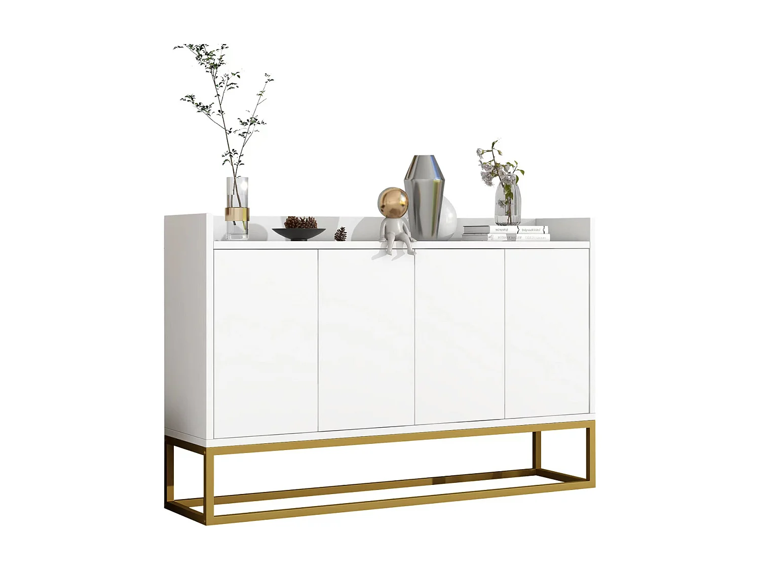 Mobile buffet moderno e minimalista a 4 ante senza maniglie (bianco)