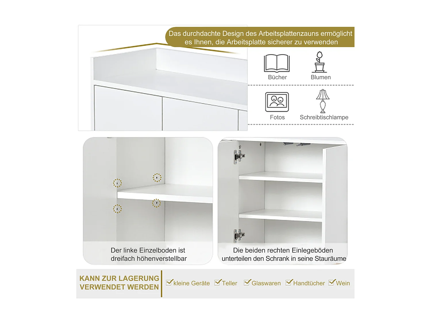 Mobile buffet moderno e minimalista a 4 ante senza maniglie (bianco)