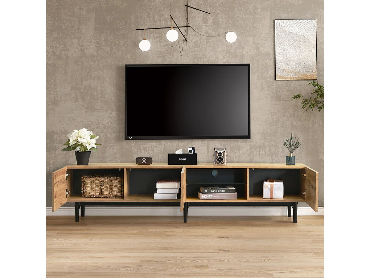 Mueble de TV moderno con veta de madera y luces LED intercambiables, 175 (largo) x 31 (ancho) x 41 (alto) cm