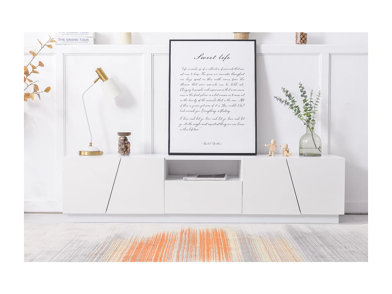 Meuble TV moderne 170 cm. Style patchwork diagonal.