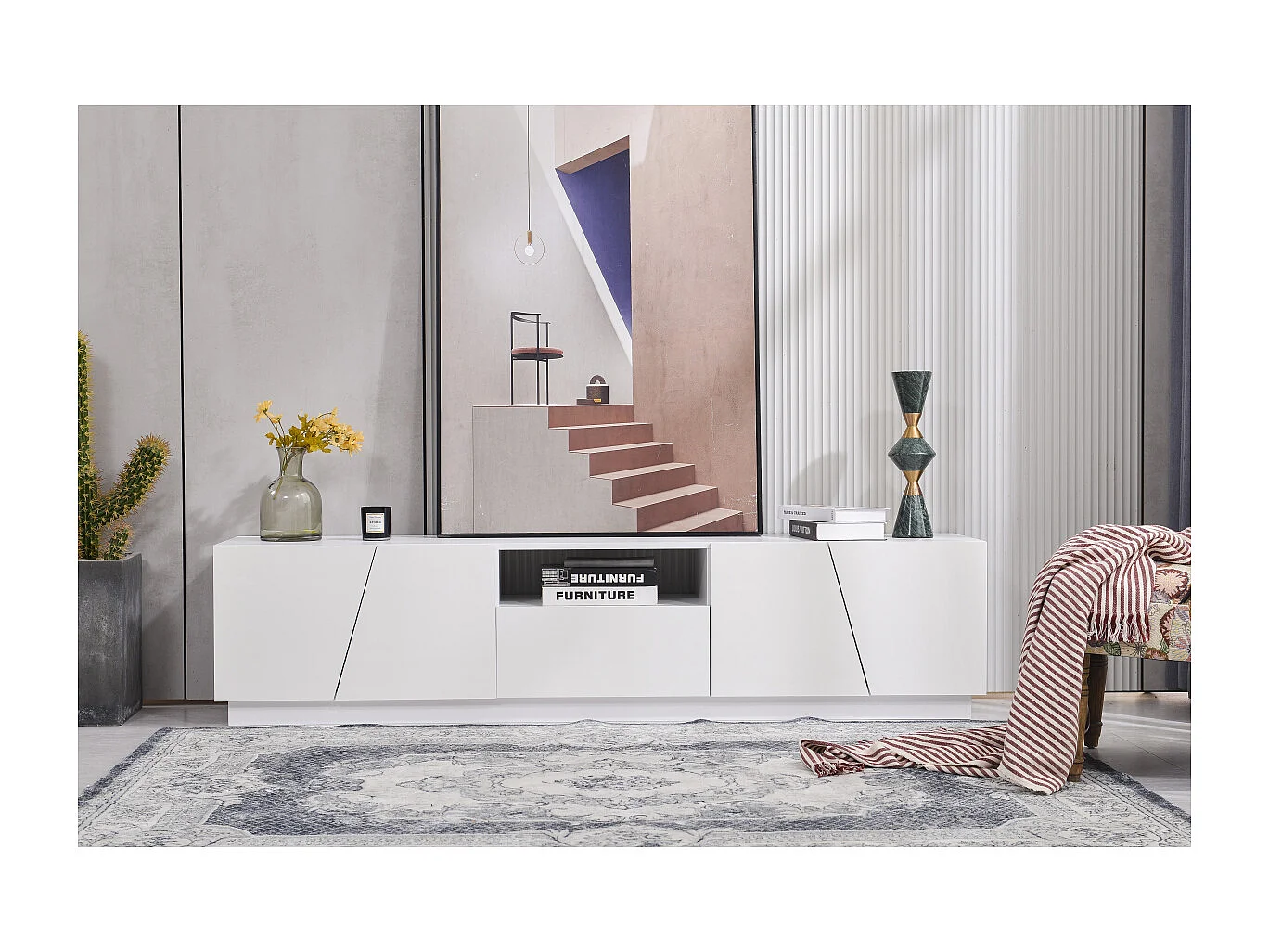 Meuble TV moderne 170 cm. Style patchwork diagonal.