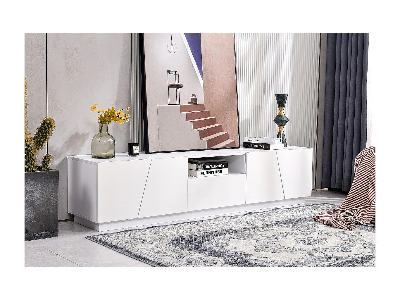 Meuble TV moderne 170 cm. Style patchwork diagonal.
