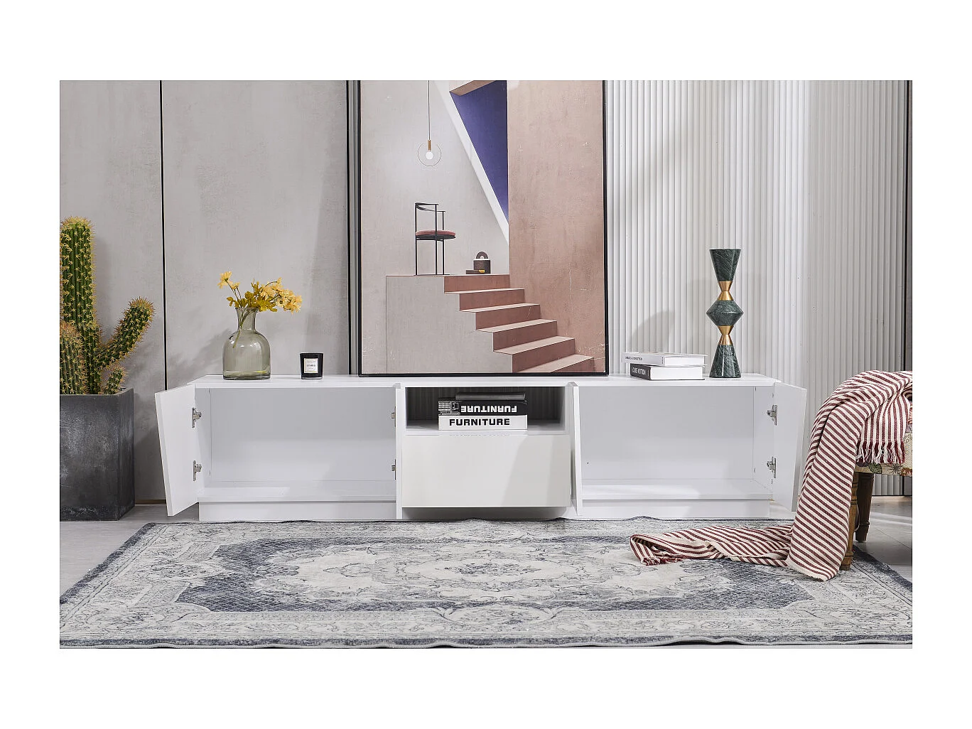 Meuble TV moderne 170 cm. Style patchwork diagonal.