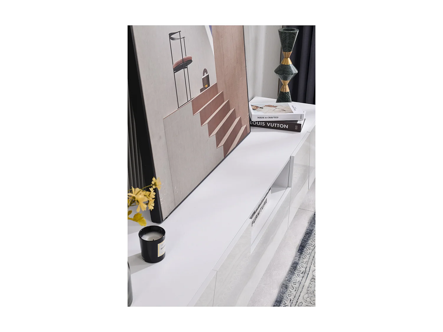 Meuble TV moderne 170 cm. Style patchwork diagonal.