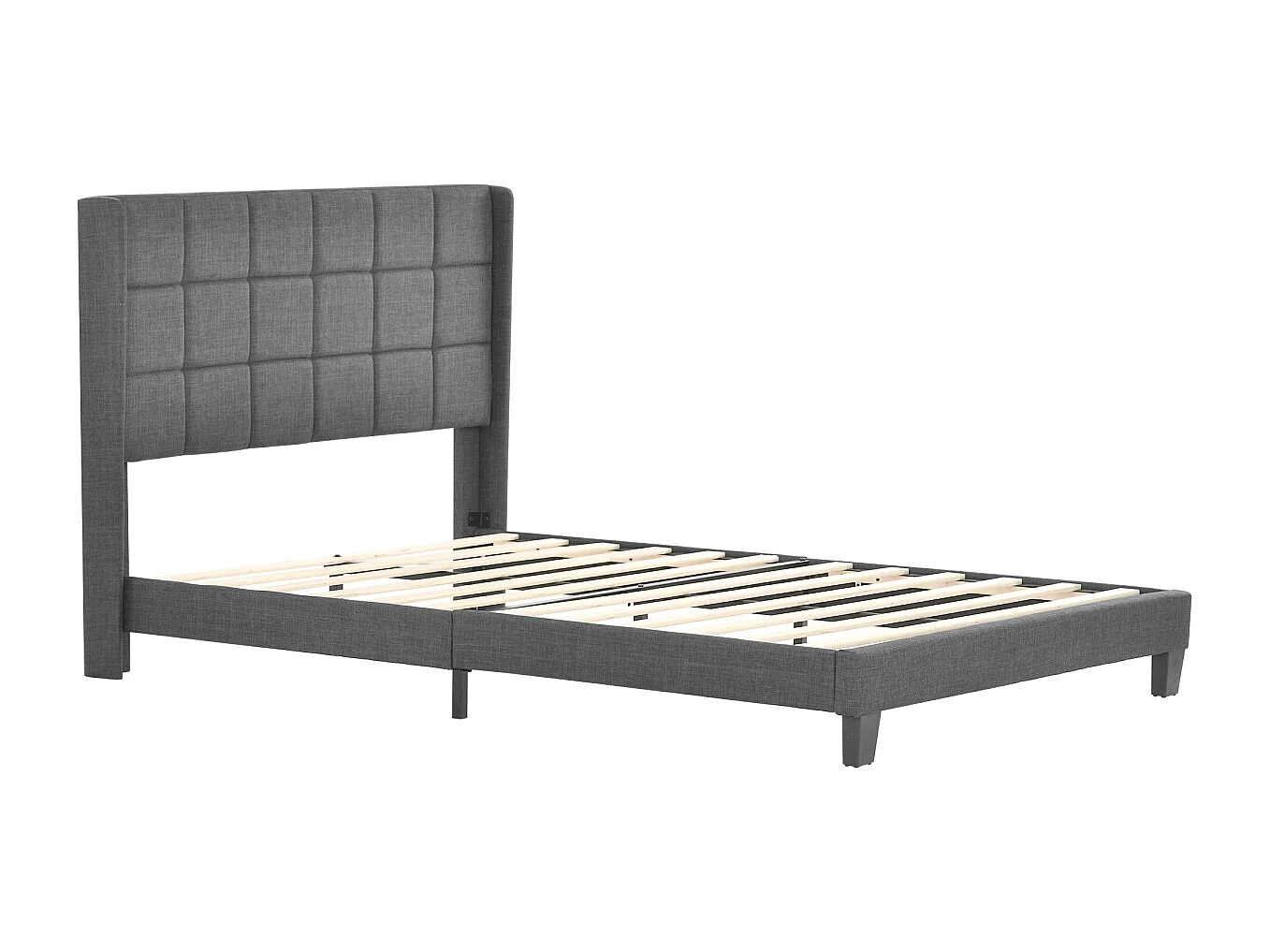 Grijs linnen gestoffeerd tweepersoonsbed met springverenmatras, 140x200cm