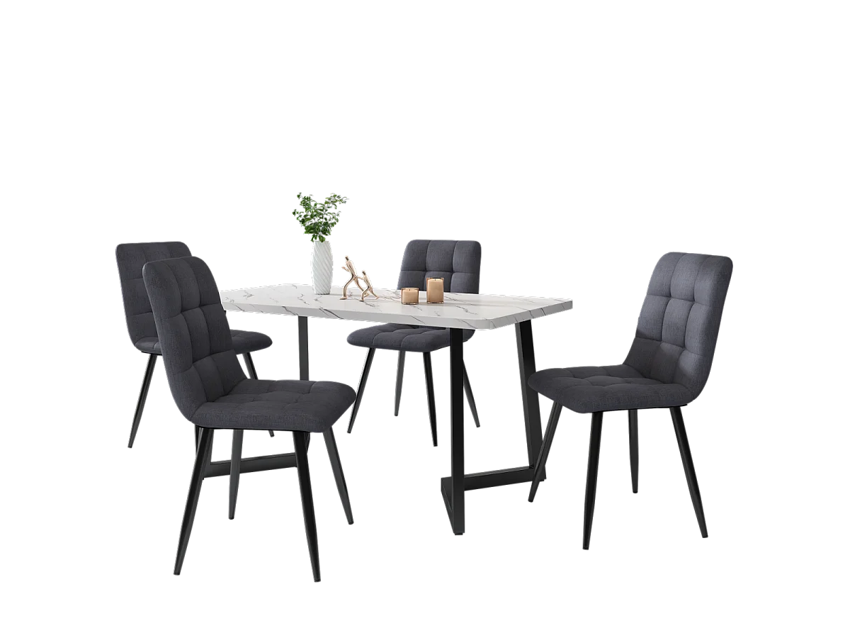 Chaise de salle à manger (4 pièces), gris foncé, ensemble de 4 chaises rembourrées avec dossier, assise en lin, structure en métal.