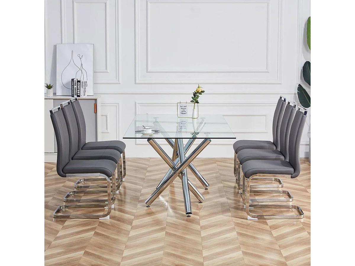 Grijze cantileverstoelen (set van 4) - chroom frame, kunstleer, draagvermogen 120 kg