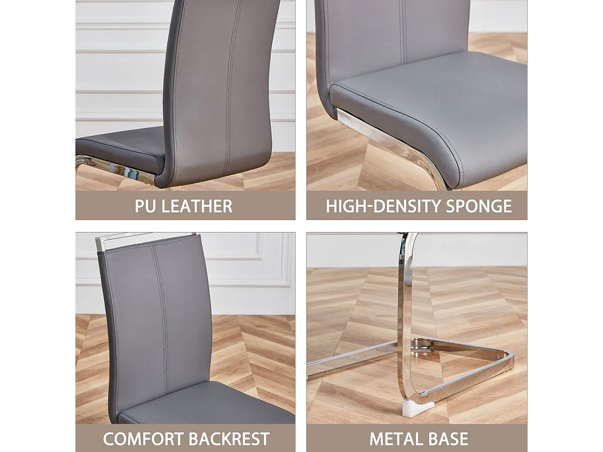 Grijze cantileverstoelen (set van 4) - chroom frame, kunstleer, draagvermogen 120 kg