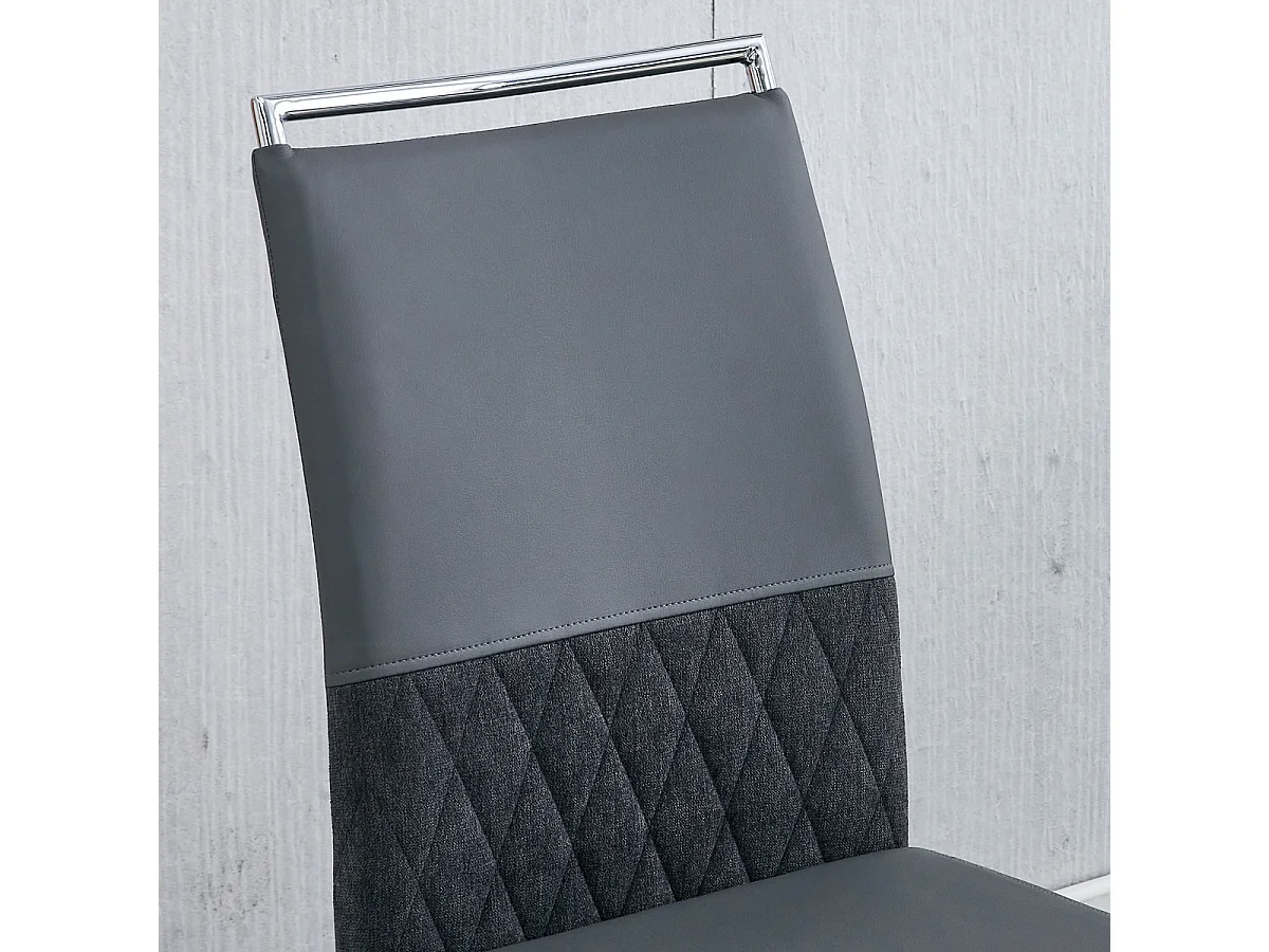 Moderne eetkamerstoelen set van 2, PU-leren stoel met hoge rugleuning, grijs