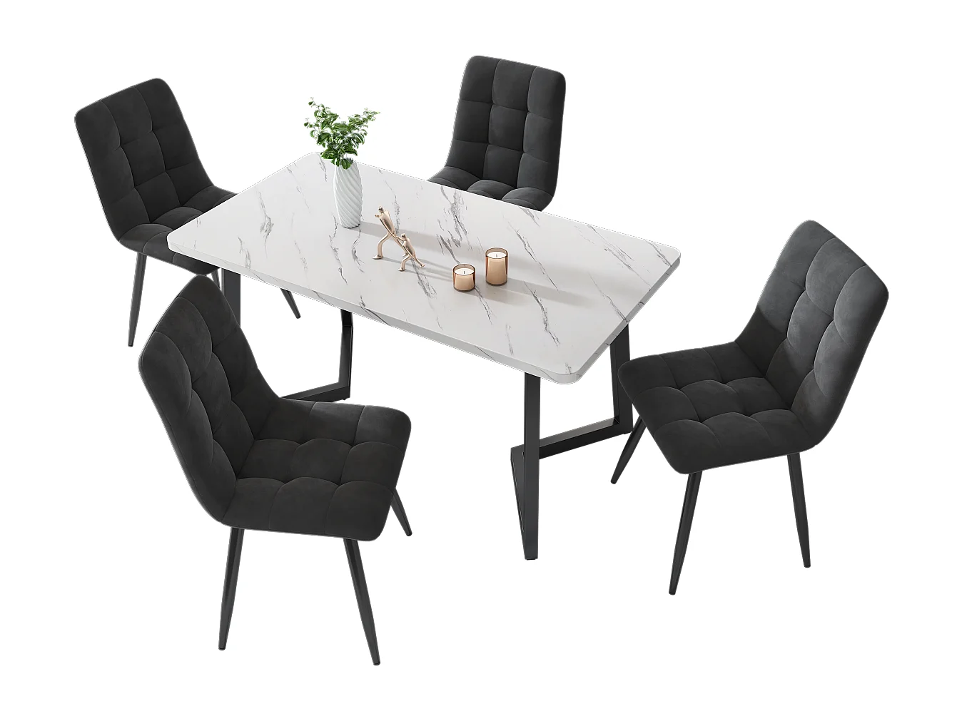 Silla de comedor (4 piezas), gris oscuro, juego de 4 sillas tapizadas con respaldo, asiento de terciopelo, estructura de metal.