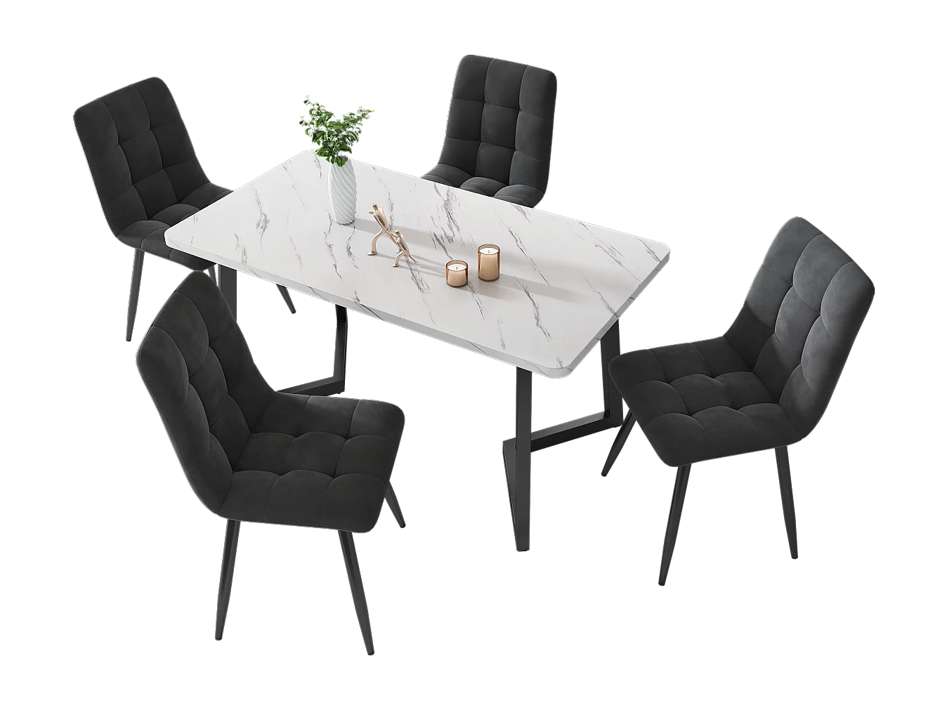 Chaises de salle à manger (4 pièces), gris foncé, ensemble de 4 chaises rembourrées avec dossier, assise en velours, structure en métal.