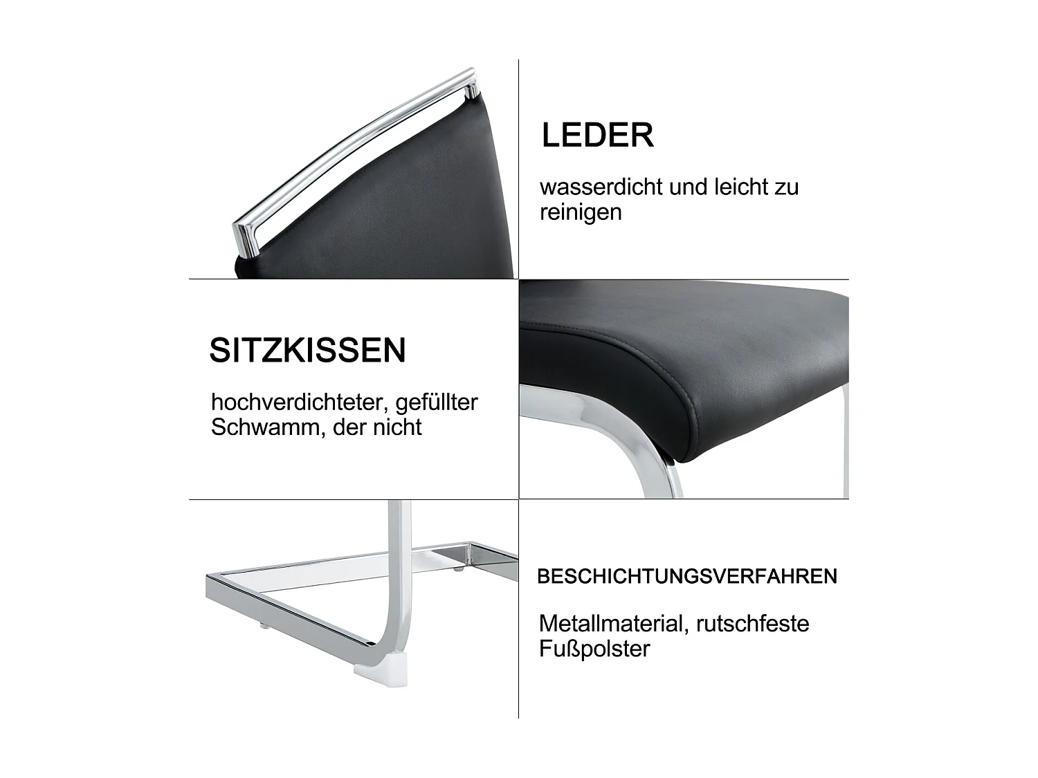 Moderne eetkamerstoelen van PU-leer (set van 2) - Zwart