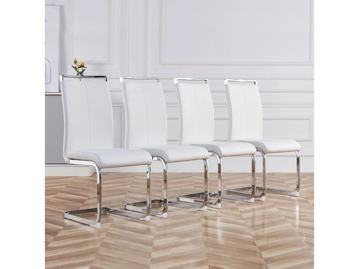 Chromen cantileverstoelen (set van 4) - wit imitatieleer, draagvermogen 120 kg