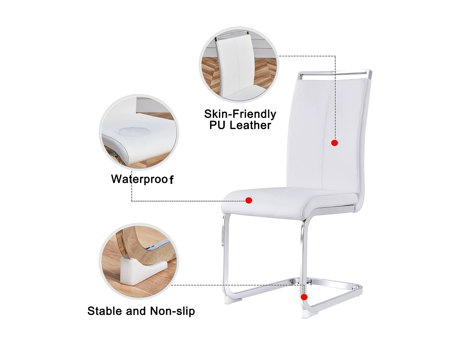 Chromen cantileverstoelen (set van 4) - wit imitatieleer, draagvermogen 120 kg