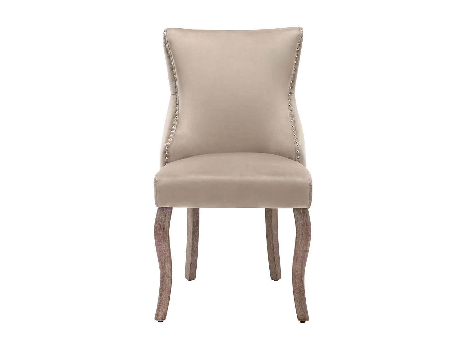 Set di 4 sedie da pranzo, sedia imbottita con finiture a borchie, tessuto in velluto, gambe in legno massello, beige.