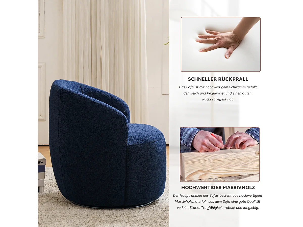 Sillón giratorio con acento en tela de peluche, sillón barril con anillo de metal con recubrimiento de polvo negro, marrón