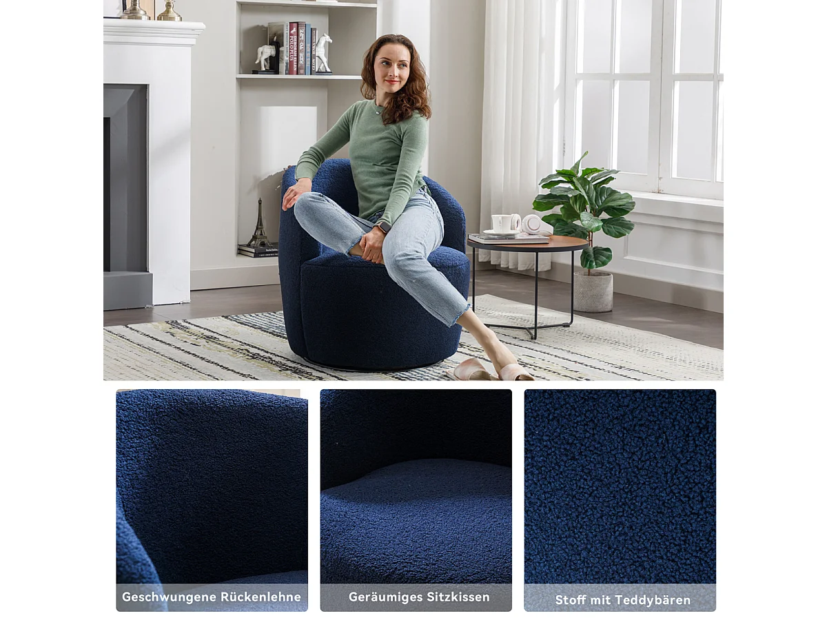 Sillón giratorio con acento en tela de peluche, sillón barril con anillo de metal con recubrimiento de polvo negro, marrón