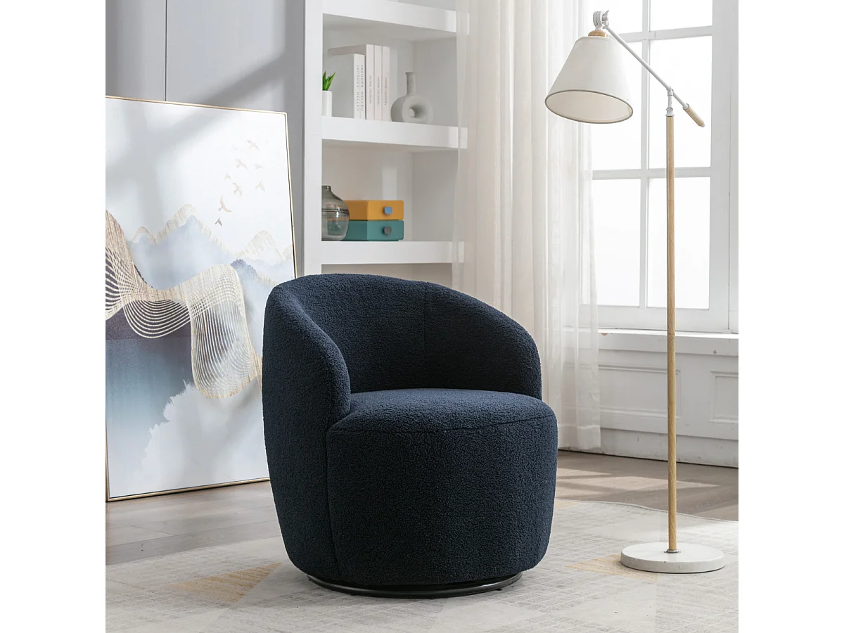 Sillón giratorio con acento en tela de peluche, sillón barril con anillo de metal con recubrimiento de polvo negro, marrón