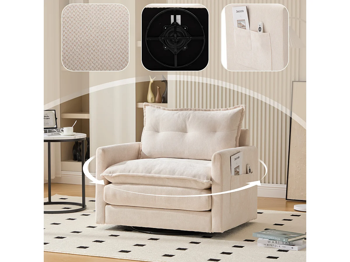 Fauteuil pivotant avec accoudoirs, canapé une place moderne pour espaces de vie et de travail.
