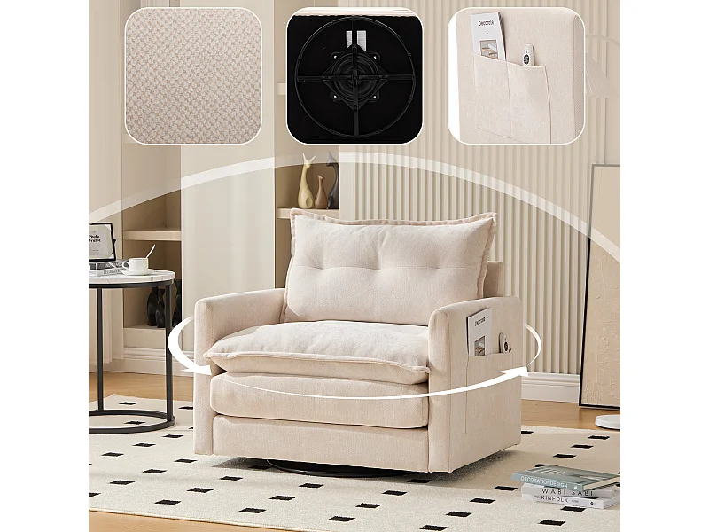 Fauteuil pivotant avec accoudoirs, canapé une place moderne pour espaces de vie et de travail.