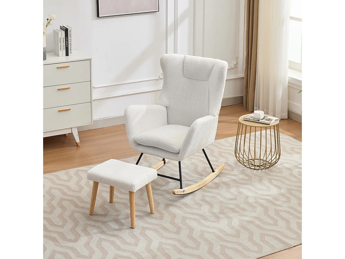 Ergonomische schommelstoel met voetenbankje, 30° schommelhoek, wit.